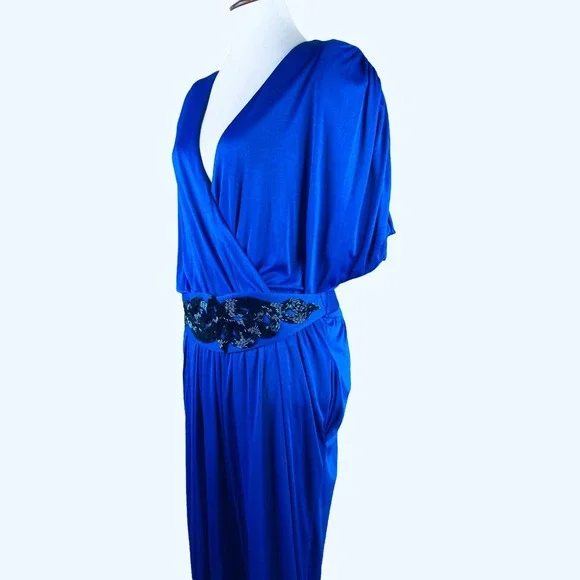 L Rothschild Vintage Jumpsuit Royal Blue Beaded Embellished Belted - Picture 6 of 11